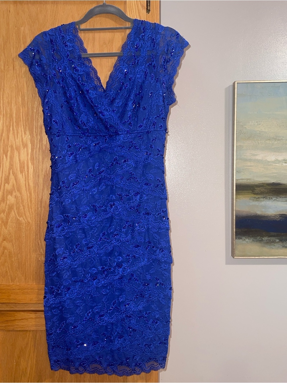 RSVP Blue Lace Sequins Dress V-Neck Cocktail Dress Size 10 Event Formal wedding